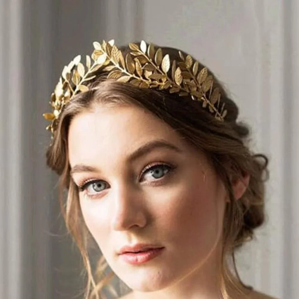 Greek Roman Gold Leaf Tree Branch Crown Baroque Headpiece Wedding Headband Tiara